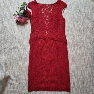 Lauren Ralph Lauren red lace cap sleeve midi dress